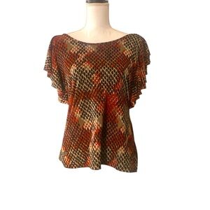 Worthington Women's Lined Chiffon Ruffle Cap Sleeve Top Large Snake Print Shirt